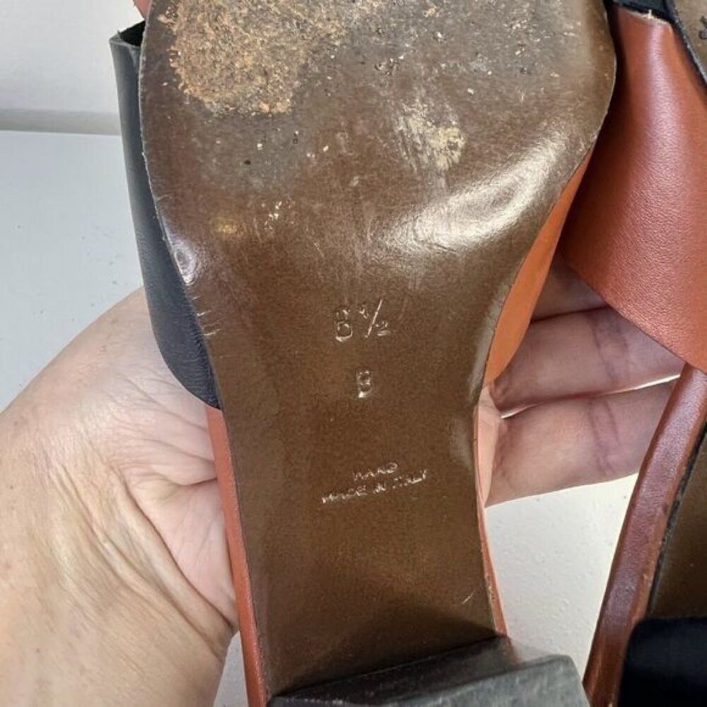 Walter Steiger Brown & Black Leather Block Heel Pointed Toe Sandals - Picture 5 of 5
